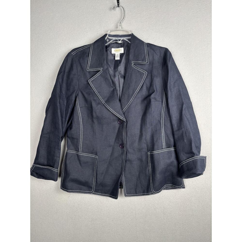 Talbots Blazer Womens 10 Petite Irish Linen Contrast Stitch Jacket
